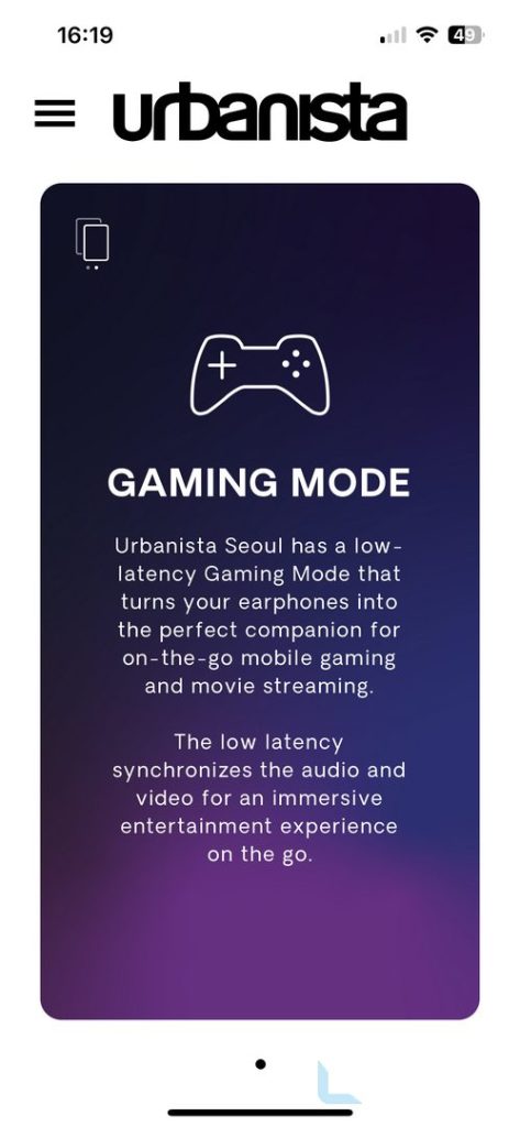 Urbanista App Gaming Mode