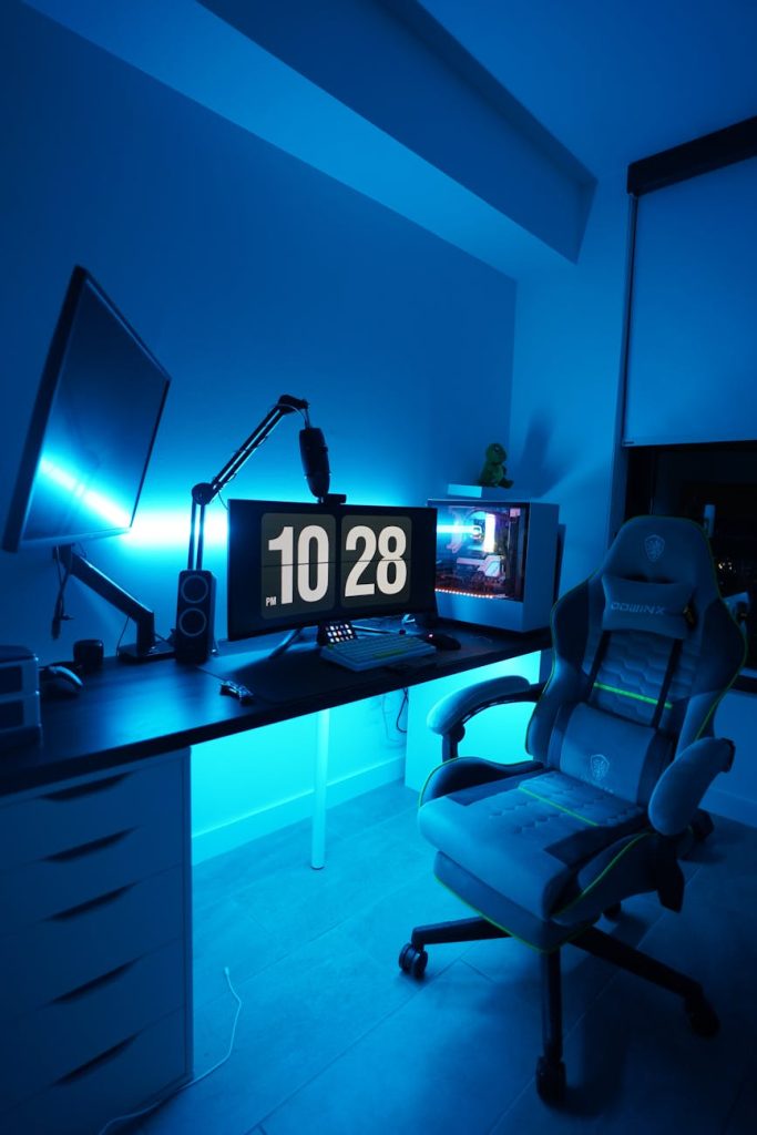 gaming room in blue light