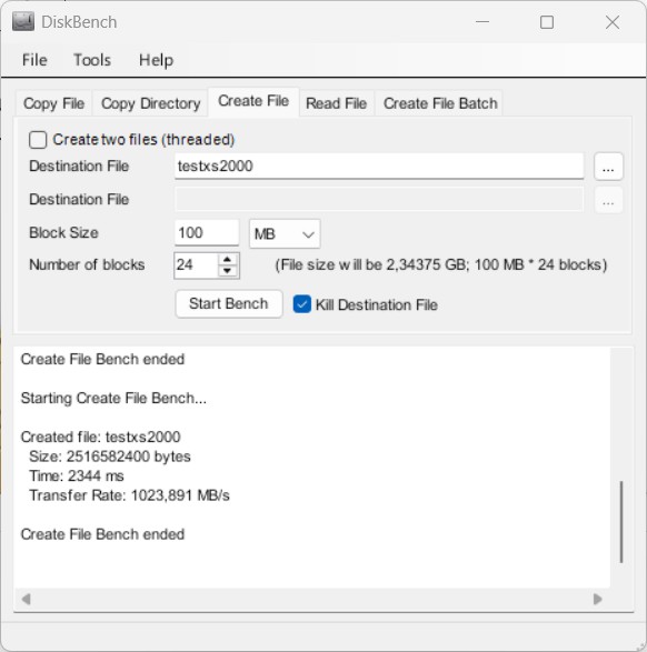 Kingston XS2000 Create DiskBench